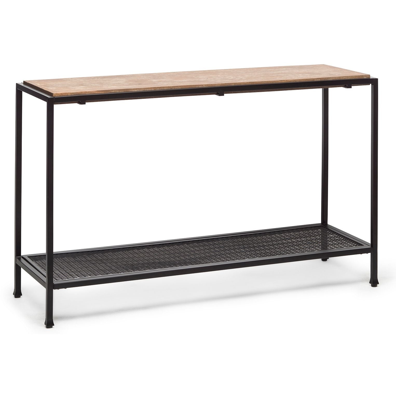 Black Iron Hallway Console Table with Distressed Wood Top