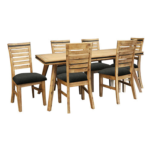 7 Pieces Dining Suite 180cm Medium Size Dining Table &amp; 6X Chairs in Solid Acacia Wooden Frame in Silver Brush Colour
