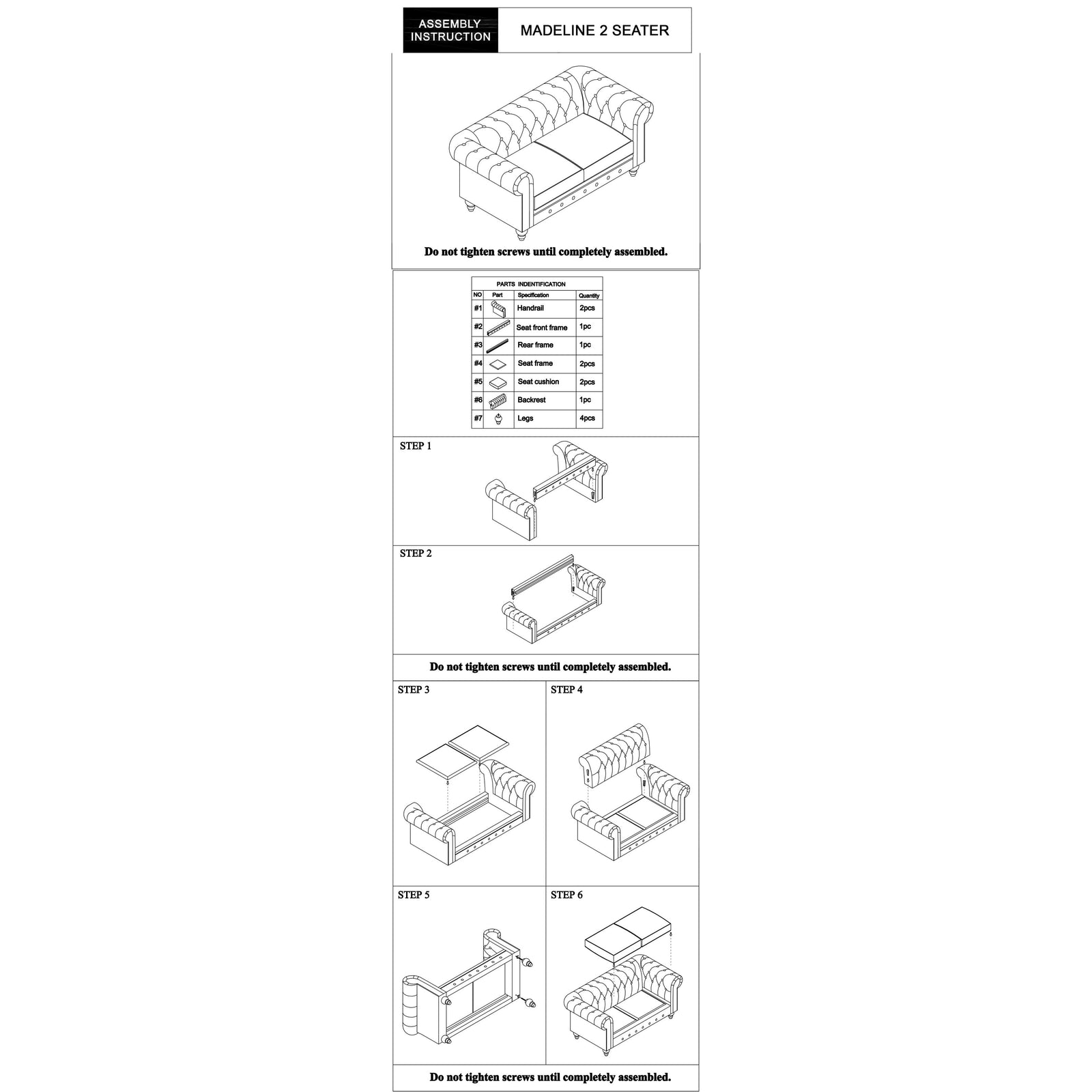 2 Seater Brown Sofa Lounge Chesterfireld Style Button Tufted in Faux Leather