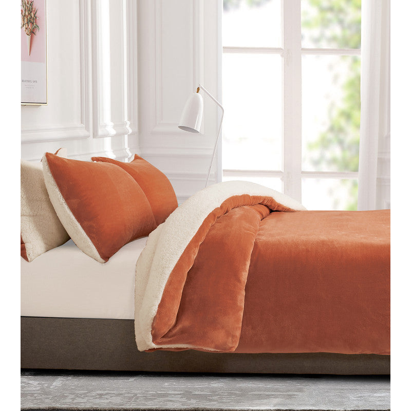 2 in 1 Teddy Sherpa Quilt Cover Set and Blanket double size terracotta