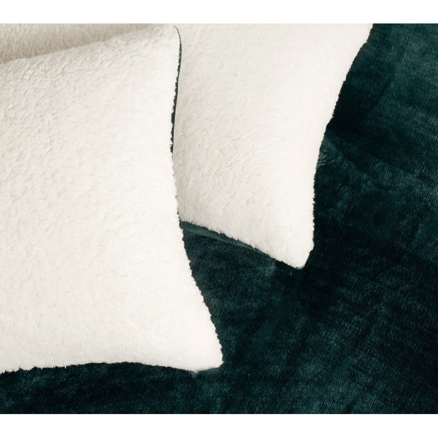 2 in 1 Teddy Sherpa Quilt Cover Set and Blanket king size emerald green