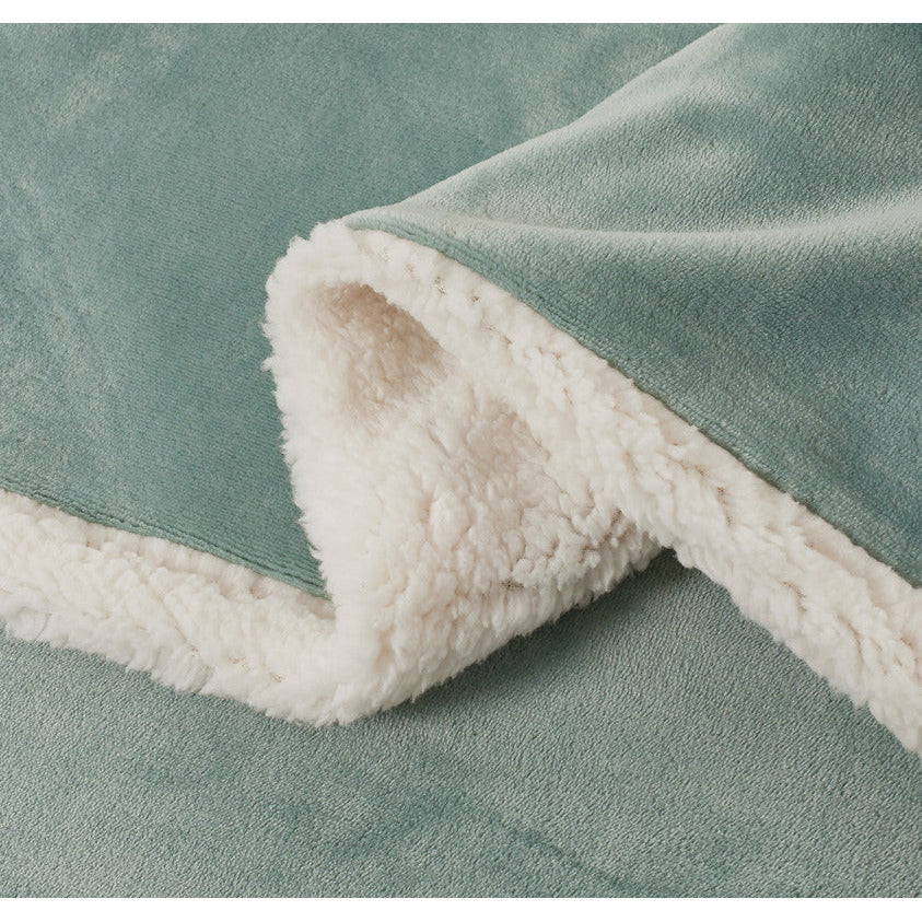 2 in 1 Teddy Sherpa Quilt Cover Set and Blanket king size sage green