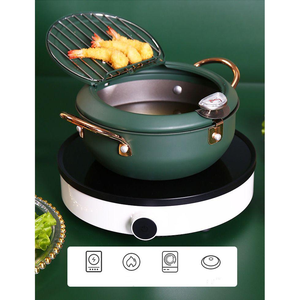 Justcook 20cm JSHS-YZG0320-1 Double Handle Tempura Karaga Fryer Pot Frying Pan