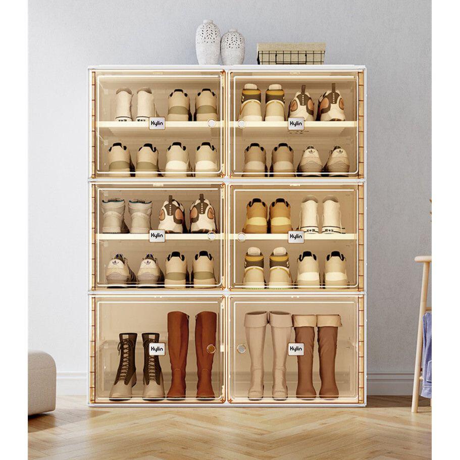 Kylin Cubes Storage Folding Shoe Cabinet With 2 Column & 7 Grids & 4 Brown Door