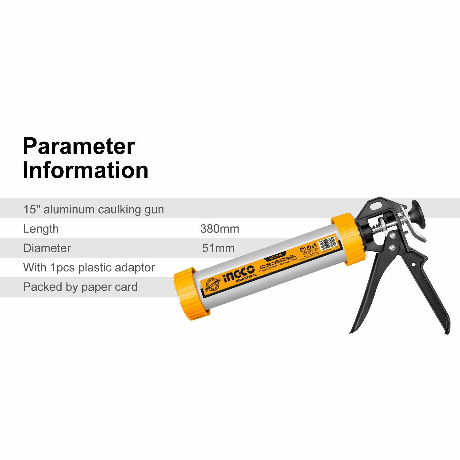 INGCO Aluminum Caluking Gun 9"/12"/15" Sausage Sealing Silicone Sealant Glue