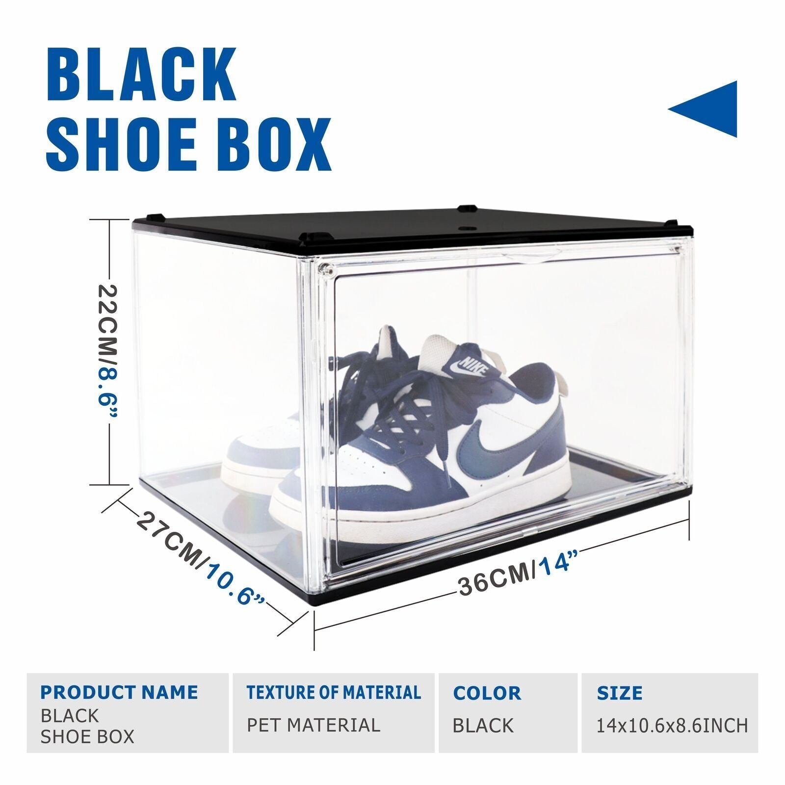 10PC Black Stackable Shoe Display Box Hard Acrylic Sneaker Storage Containers Case