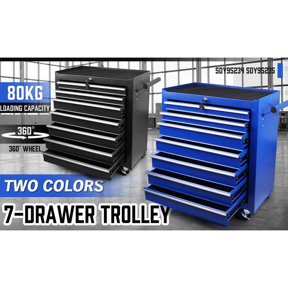 7-Drawer Drawer Tool Box Trolley Cabinet - Heavy Duty Tool Chest Garage Storage Cart Organizer