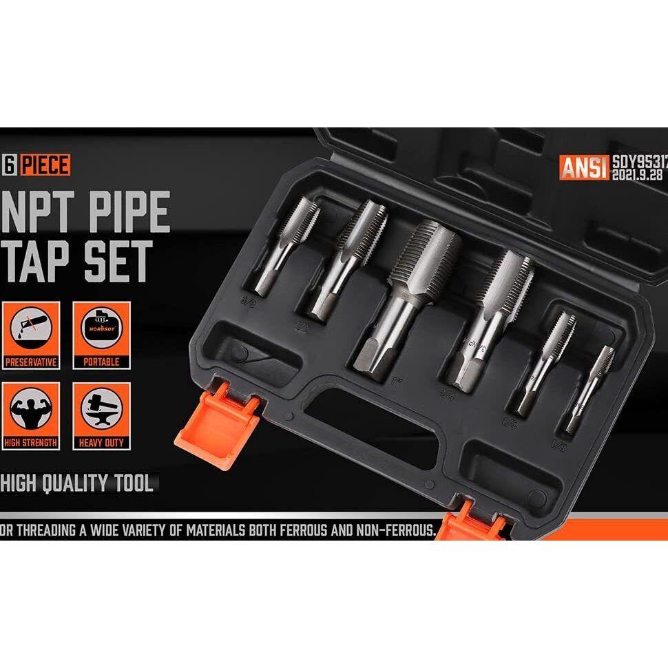 HORUSDY 6Pc NPT Pipe Tap Set Thread Tap Screw Tool 1/8" 1/4" 3/8" 1/2" 3/4" 1"