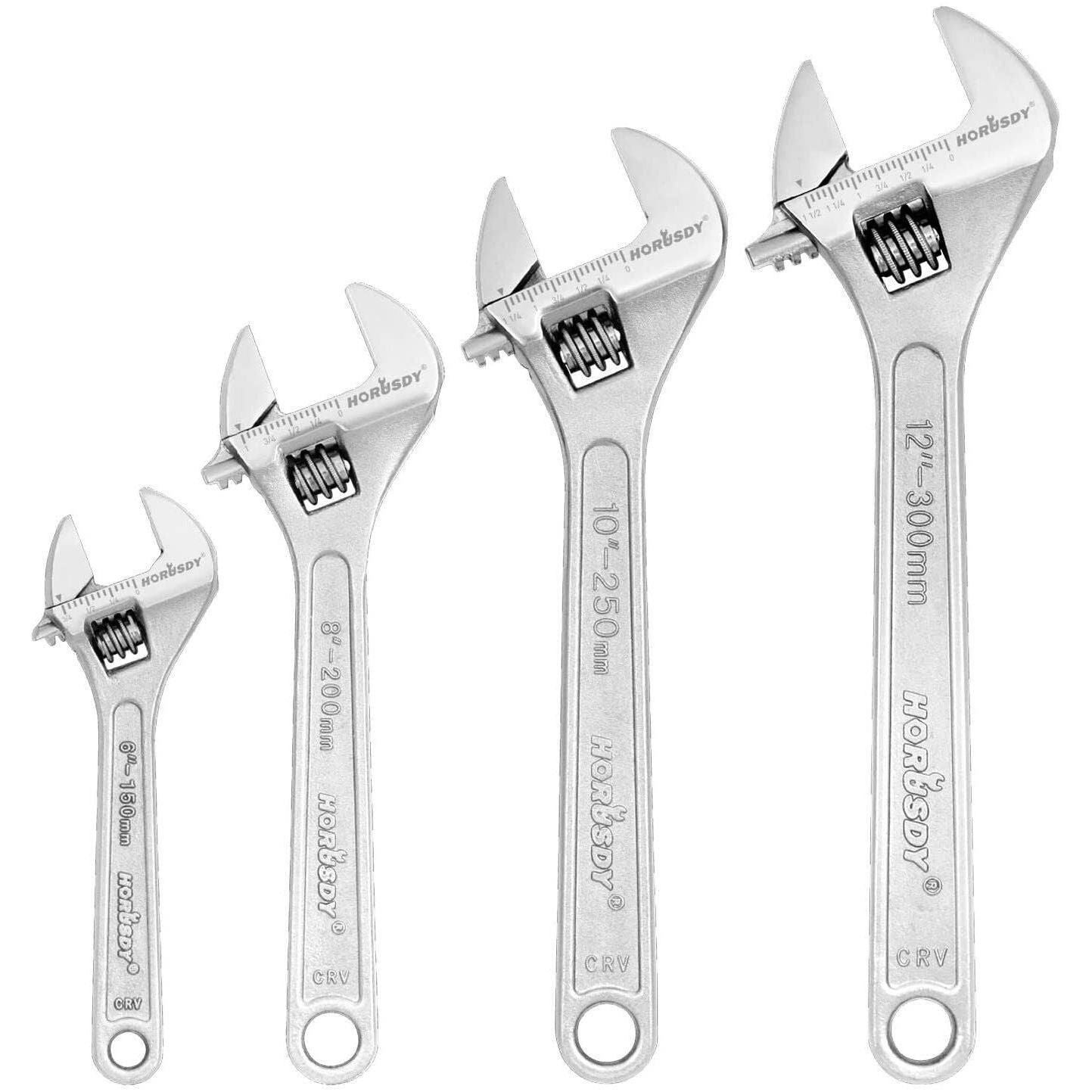 4Pc Adjustable Wrench Set Heavy Duty Shifter Spanner Wide Open Jaw 6"/8"/10"/12"