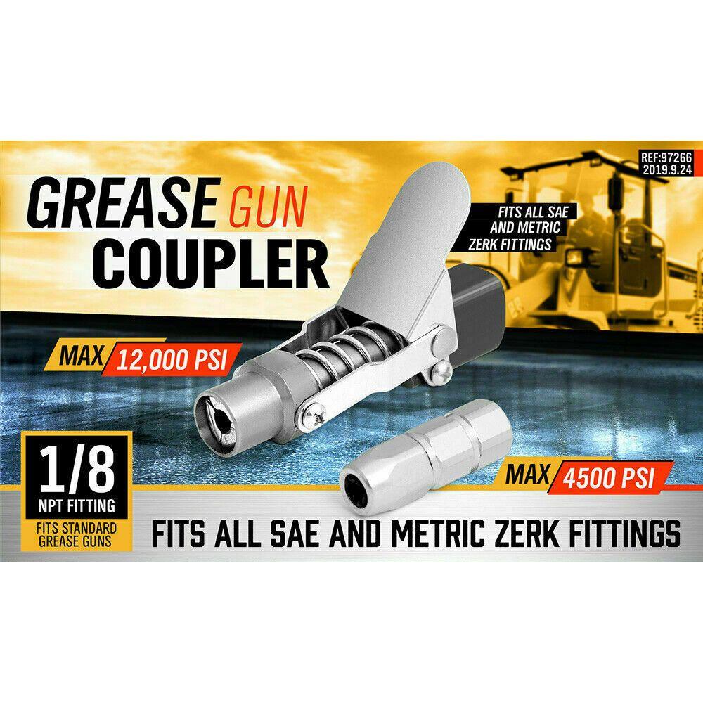 Grease Gun Coupler Quick Release & Lock 1/8‘’ NPT Rated 10,000 PSI Storage Case