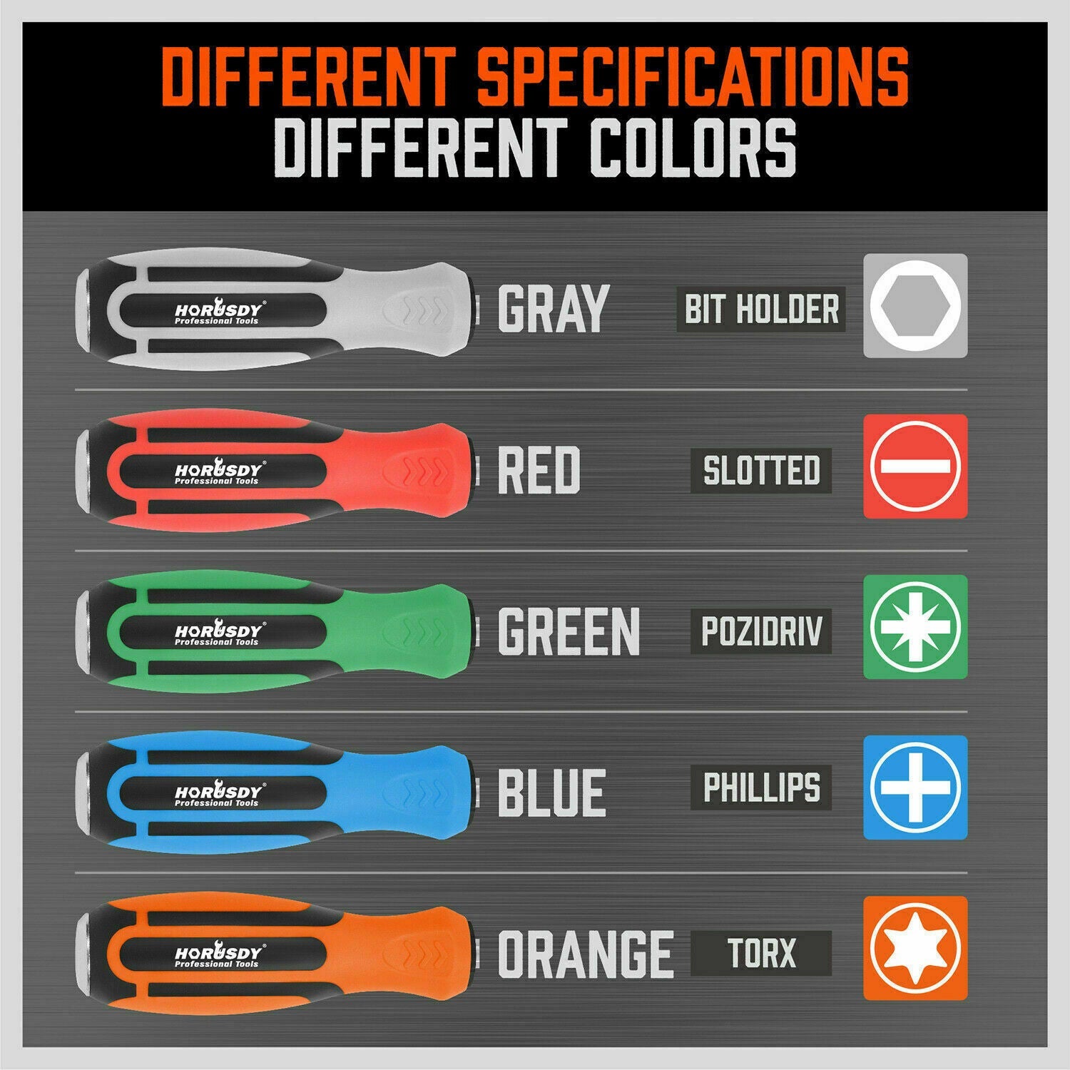 44-Piece Impact Screwdriver Set with Magnetic Bits, High Torque Hex Keys and Rack with Color Grip