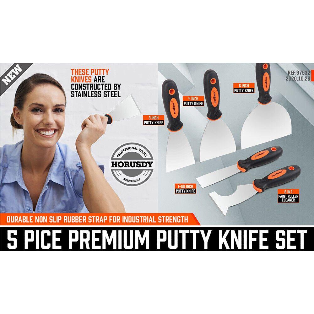 5Pc Stainless Steel Putty Knife Set Joint Knife Wall Scraper Paint Clean Blade