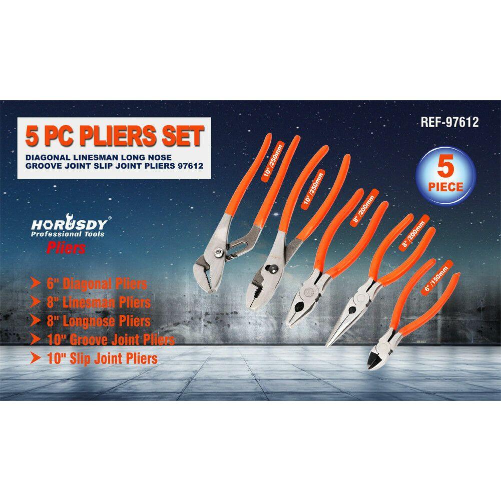 5Pc Pliers Set Diagonal Linesman Long Nose Groove Joint Slip Joint Pliers