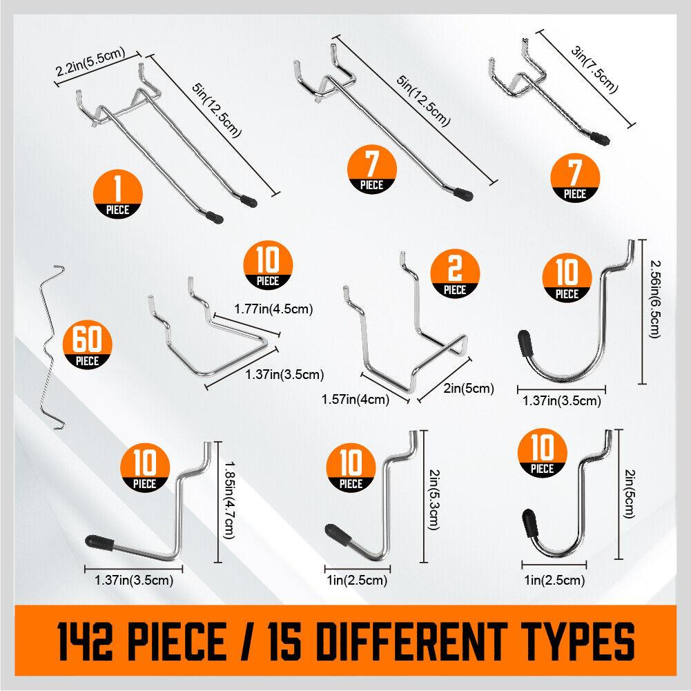 142Pc Pegboard Hooks Set Peg board Hanger Assortment Storage Trays Organizer Bin