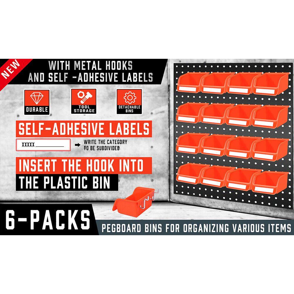 16Pc Pegboard Bins Peg Board Parts Storage With Steel Hooks Tools Organiser Tray