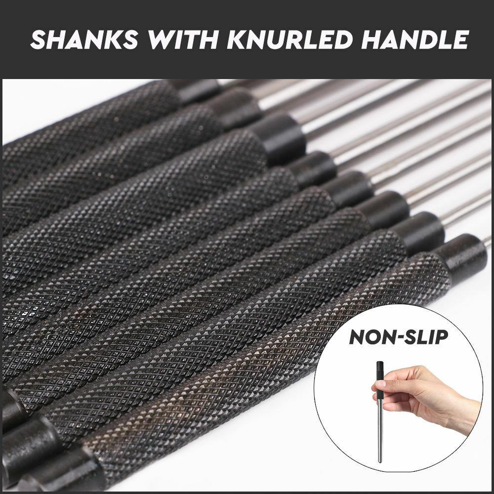 8Pc Heavy Duty Long Pin Punch Set 2.4 to 10mm Drift Roll Nail Steel Flat End New