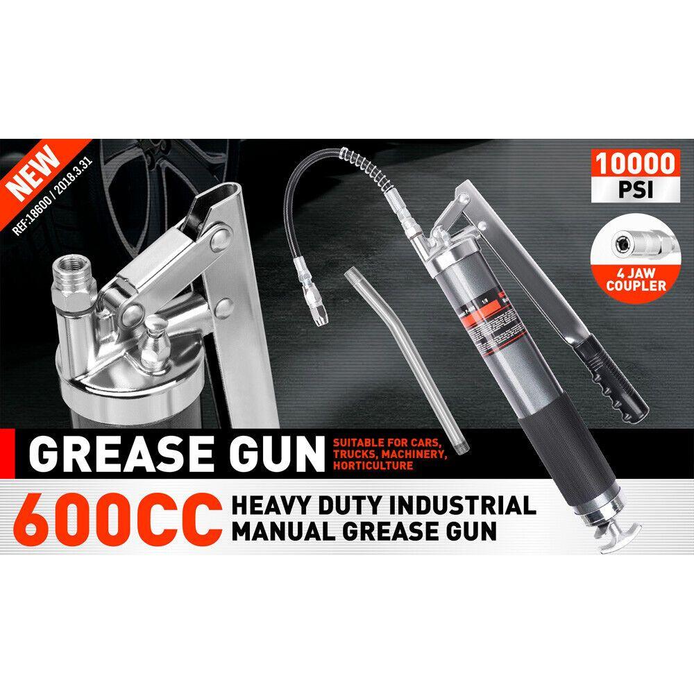 Heavy Duty 600cc Manual Grease Gun Flexible Hose Coupler 10000PSI Oiling Tools