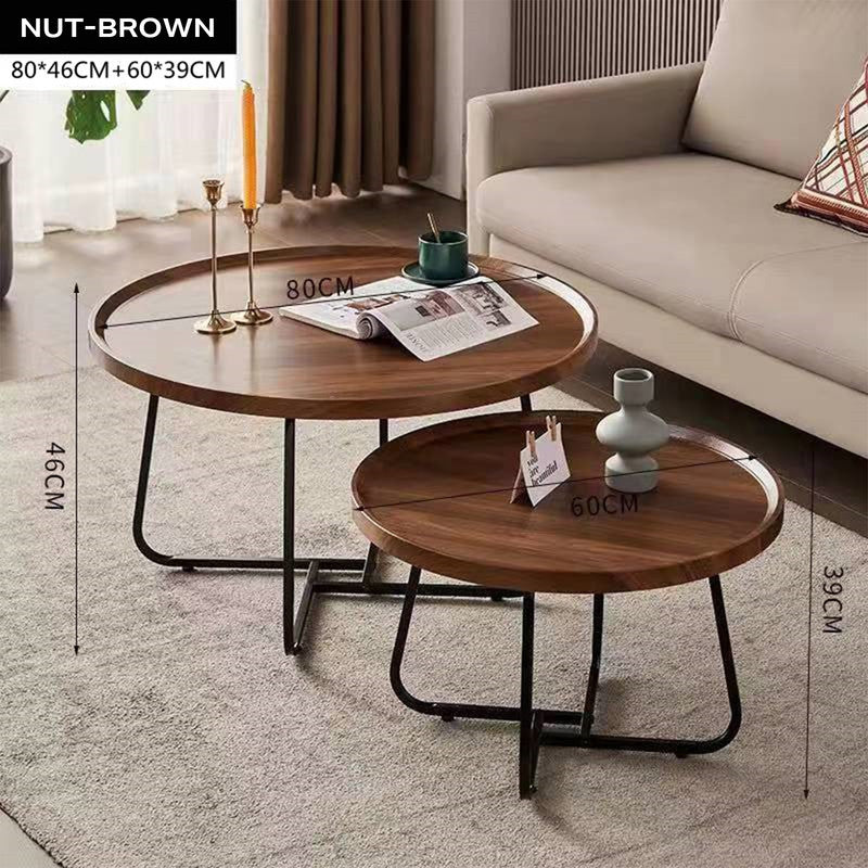 Removable Set of 2 Round Coffee Table Walnut Nesting Side End Table Furniture