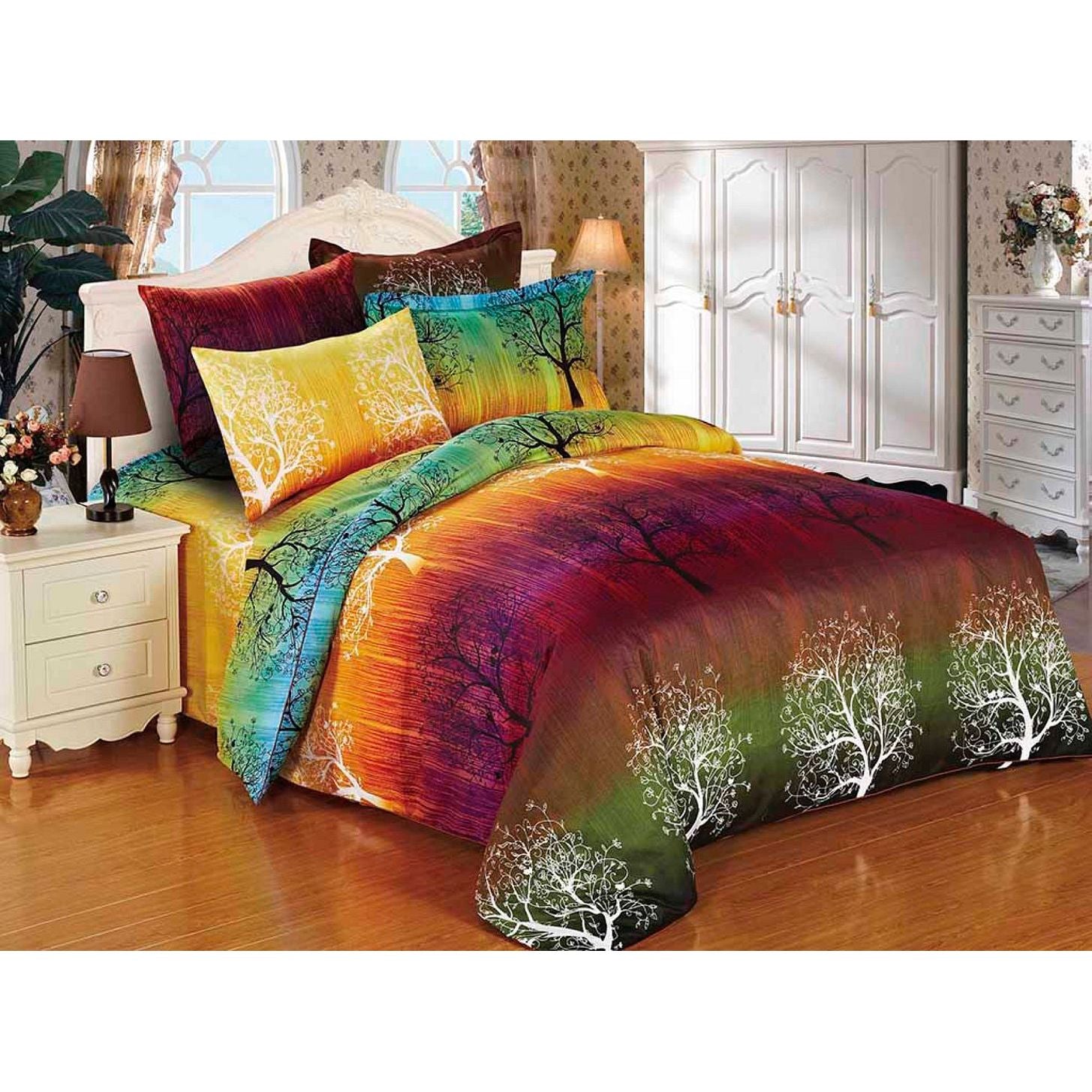 Rainbow Tree King Size Bed Quilt/Doona/Duvet Cover Set
