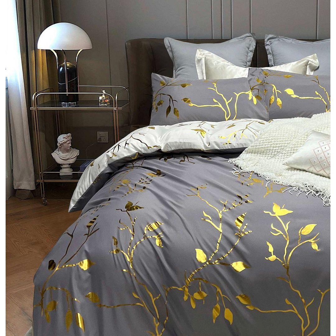 Reversible Design Grey King Size Bed Quilt/Doona/Duvet Cover Set