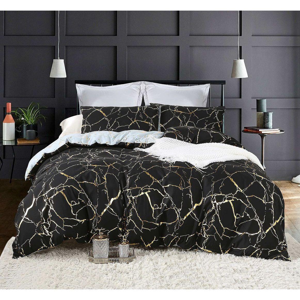 Reversible Design Queen Size Black Duvet Doona Quilt Cover Set