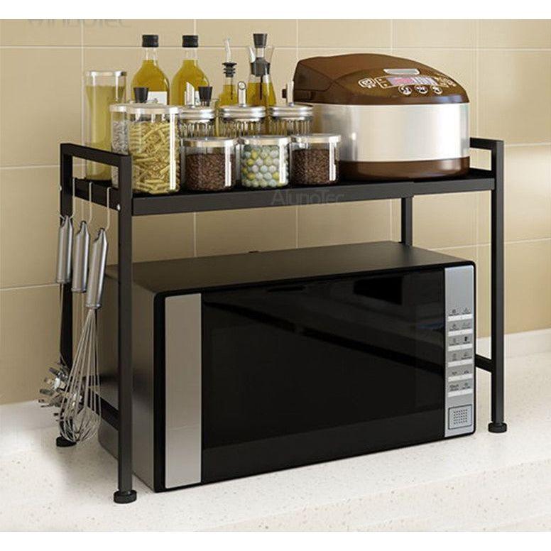 Adjustable Width & Height Microwave Shelf Black