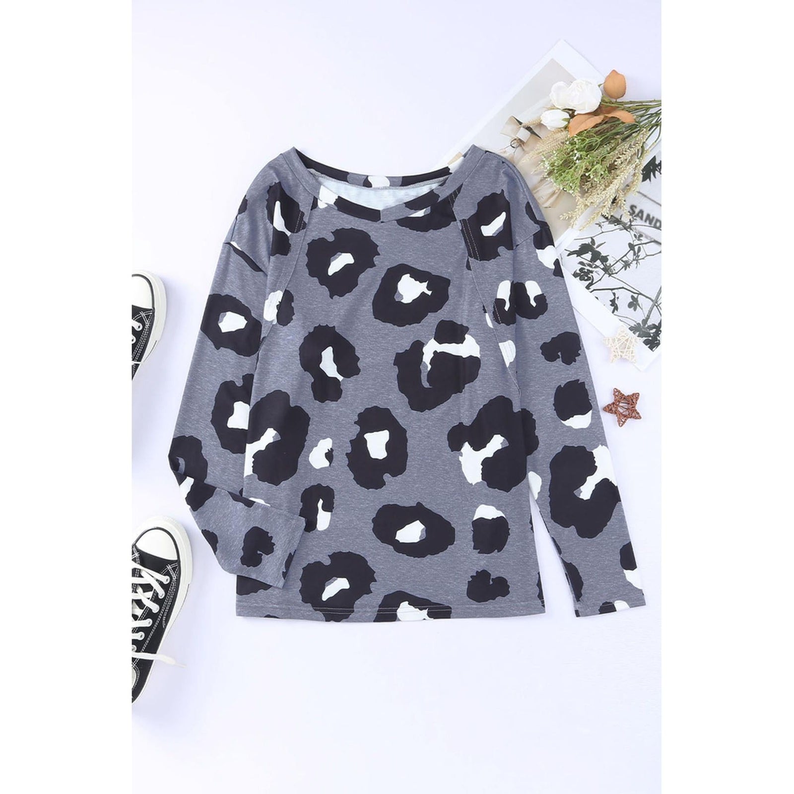 Azura Exchange Leopard Print Long Sleeve Loose Top - L