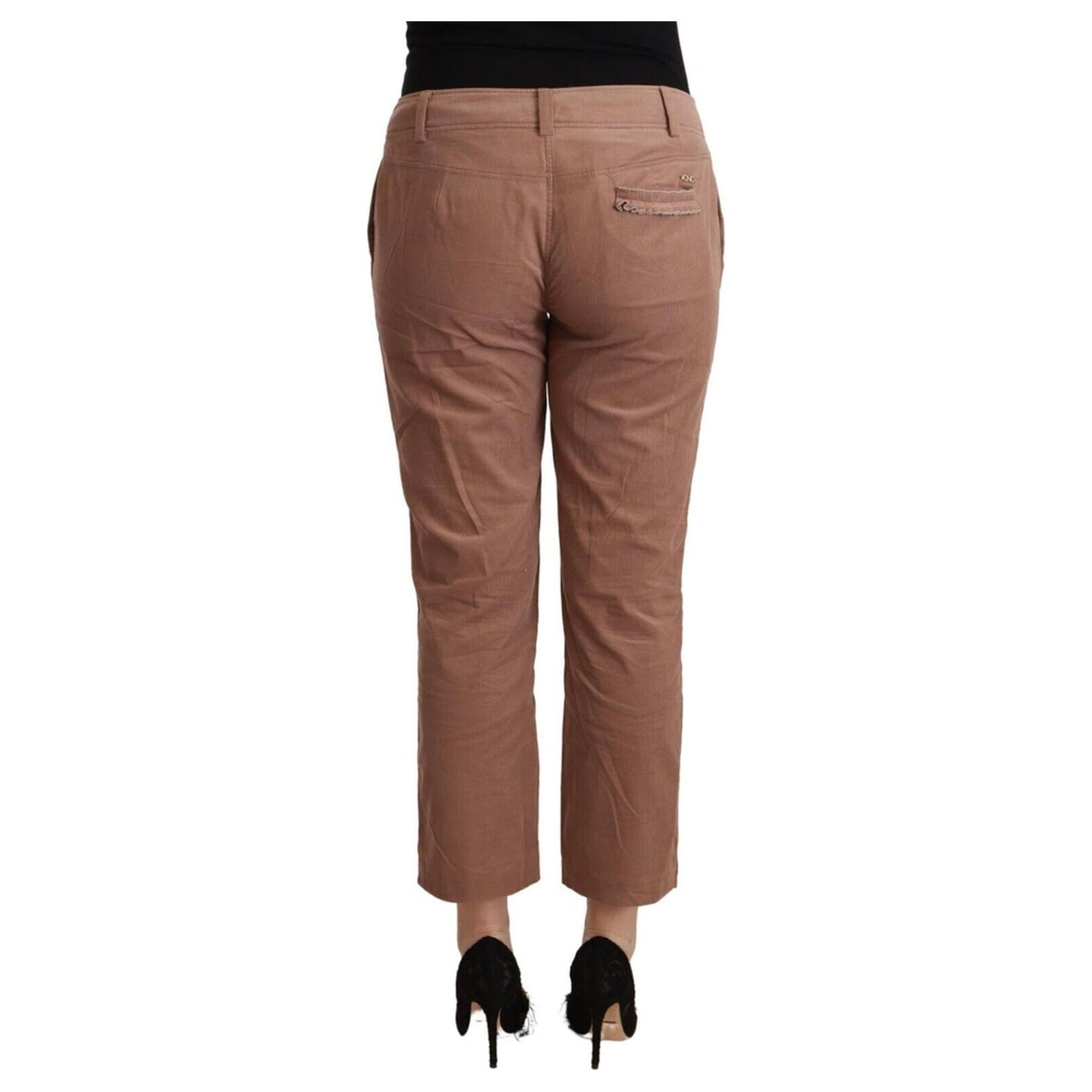 100% Authentic C’N’C COSTUME NATIONAL Mid Waist Cotton Tapered Cropped Pants with Logo Details 42 IT Women