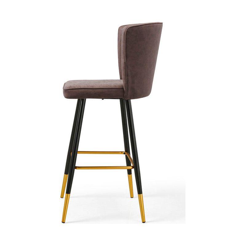 Modern Bar Chair Leather Stool Counter Brown Mid-Century Wood x 2