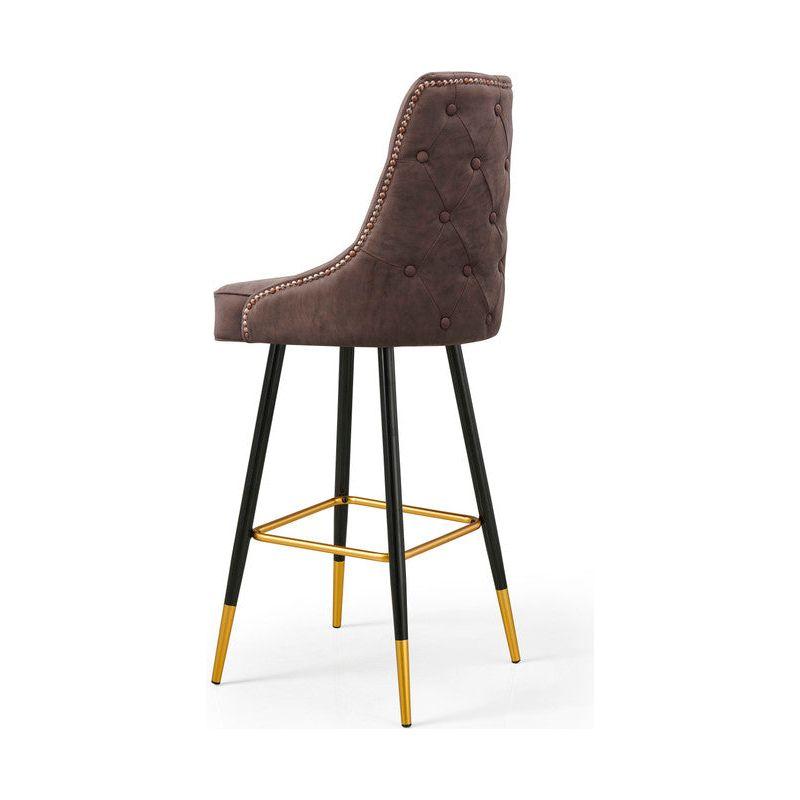 Modern Bar Chair Leather Stool Counter Brown Mid-Century Wood x 2