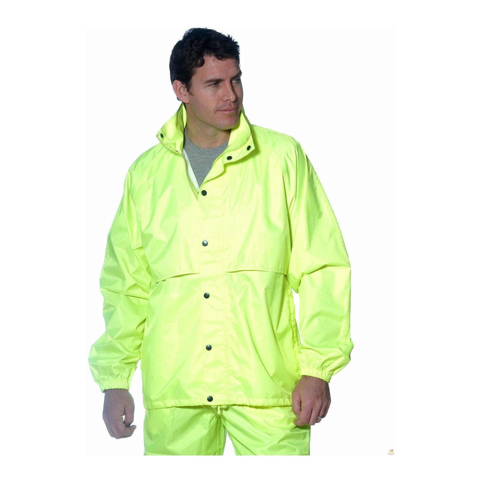 HUSKI STRATUS RAIN JACKET Waterproof Workwear Concealed Hood Windproof Packable - Yellow Fluro - 4XL