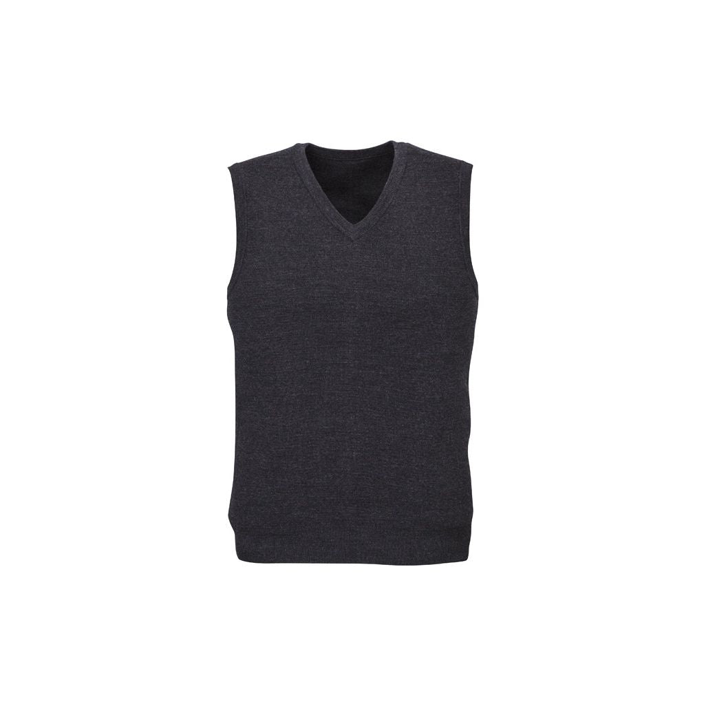 Mens Wool Blend V Neck Vest Sleeveless Double Knit - Charcoal - Large
