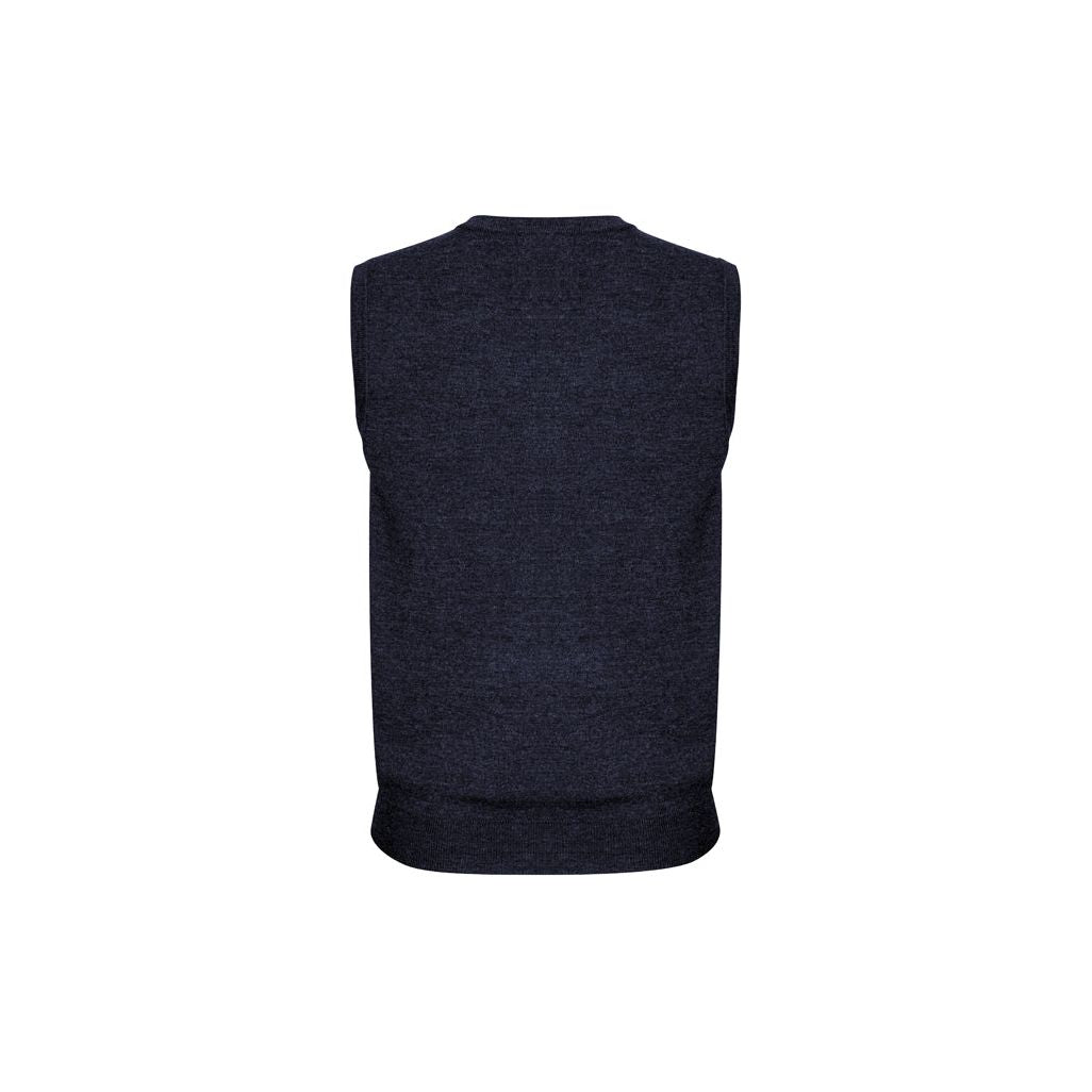 Mens Wool Blend V Neck Vest Sleeveless Double Knit - Navy - Medium