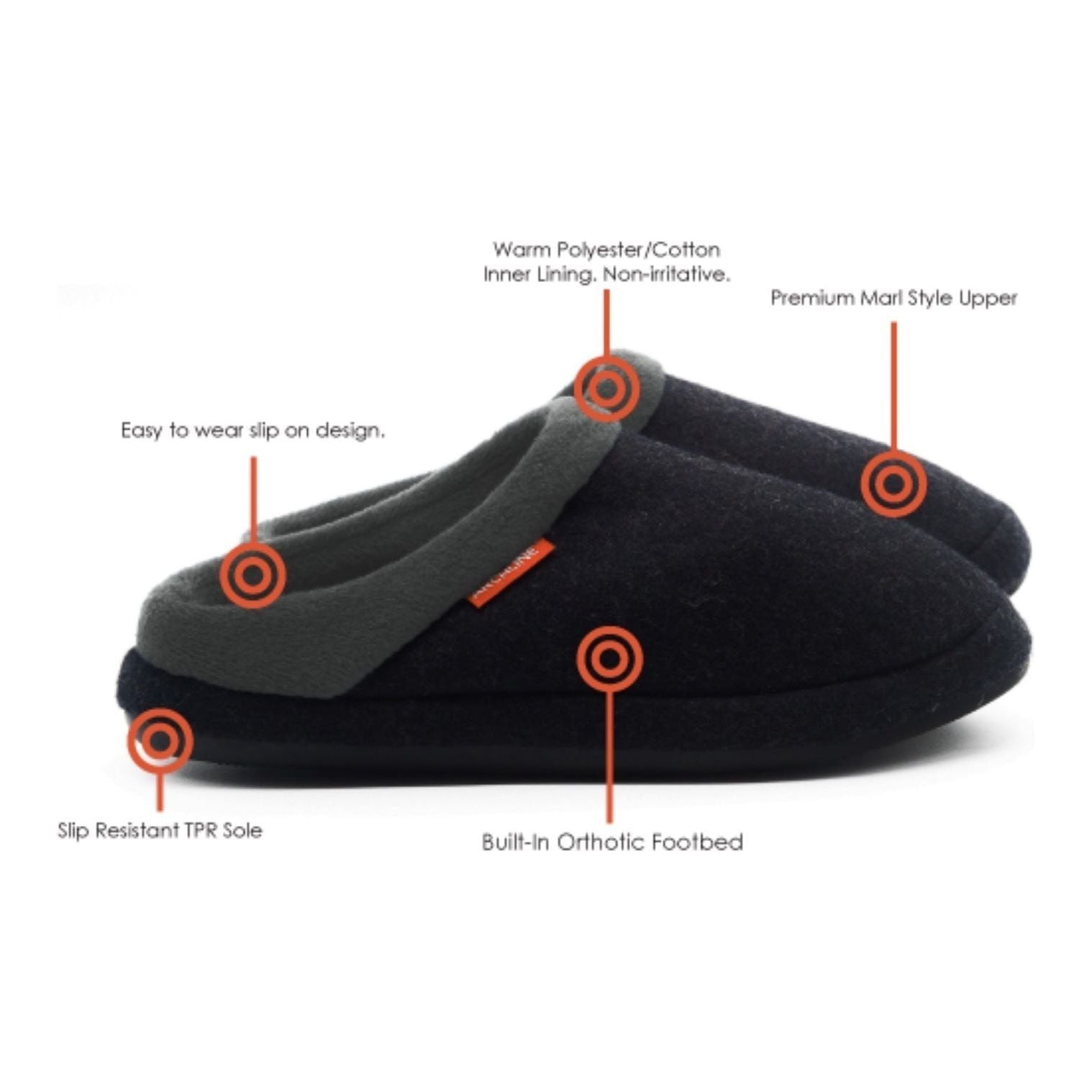 ARCHLINE Orthotic Slippers Slip On Arch Scuffs Orthopedic Moccasins - Charcoal Marle - EUR 43
