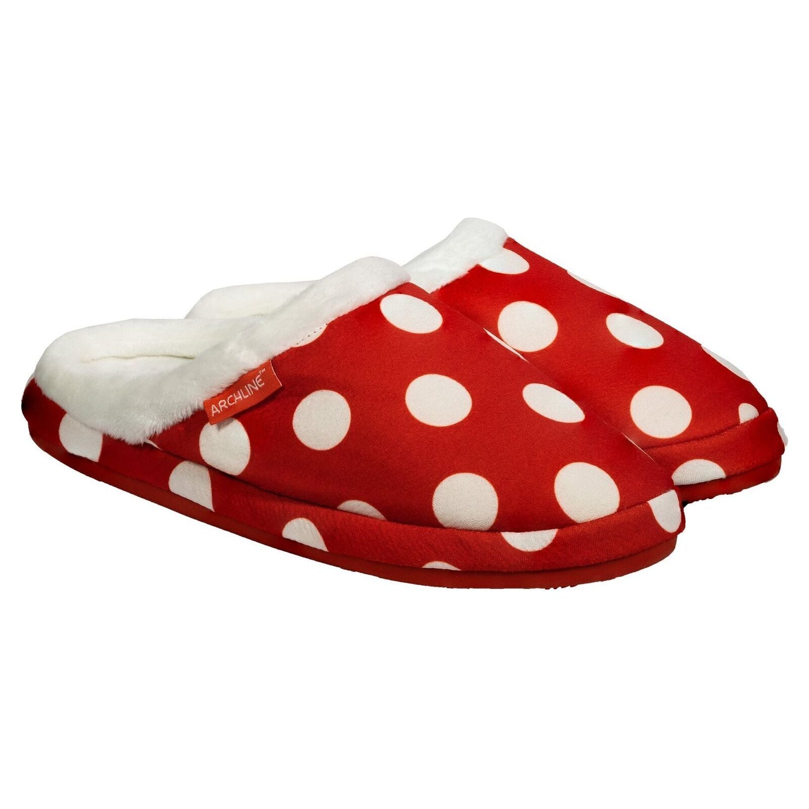 ARCHLINE Orthotic Slippers Slip On Scuffs Pain Relief Moccasins - Red Polka Dot - EUR 41 (Womens US 10)