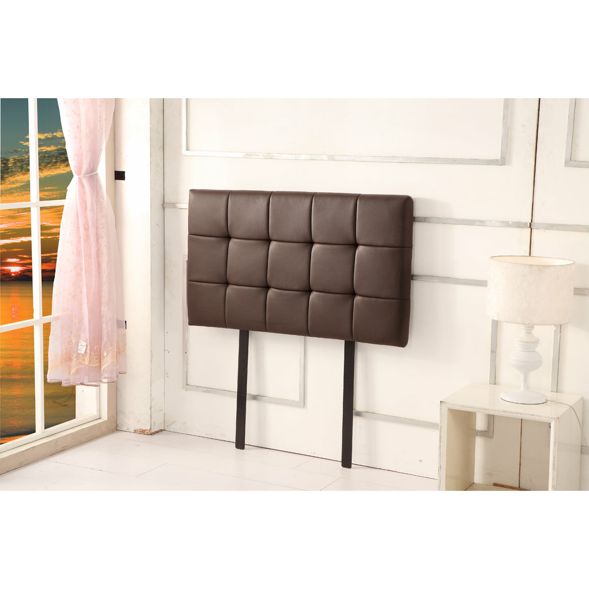 PU Leather Single Bed Deluxe Headboard Bedhead - Brown