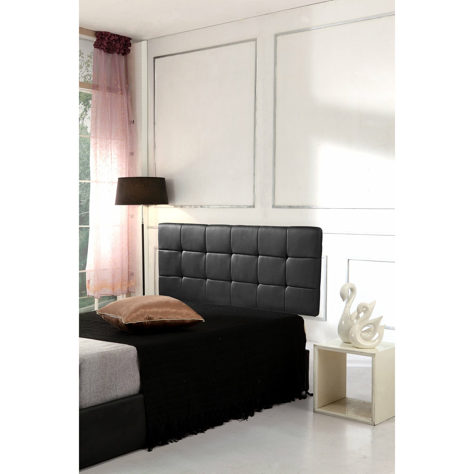 PU Leather Queen Bed Deluxe Headboard Bedhead - Black