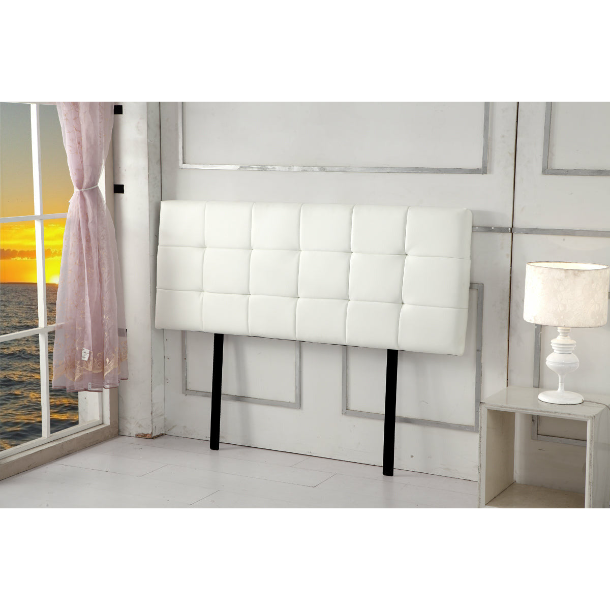 PU Leather Queen Bed Deluxe Headboard Bedhead - White