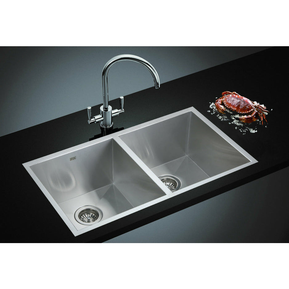 820x457mm Handmade Stainless Steel Undermount / Topmount Kitchen Laundry Sink with Waste