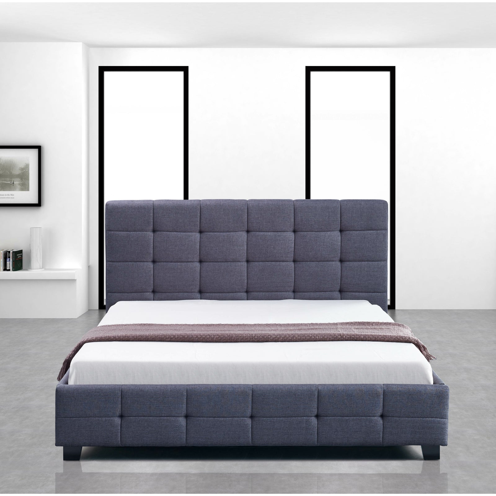 Linen Fabric Queen Deluxe Bed Frame Grey