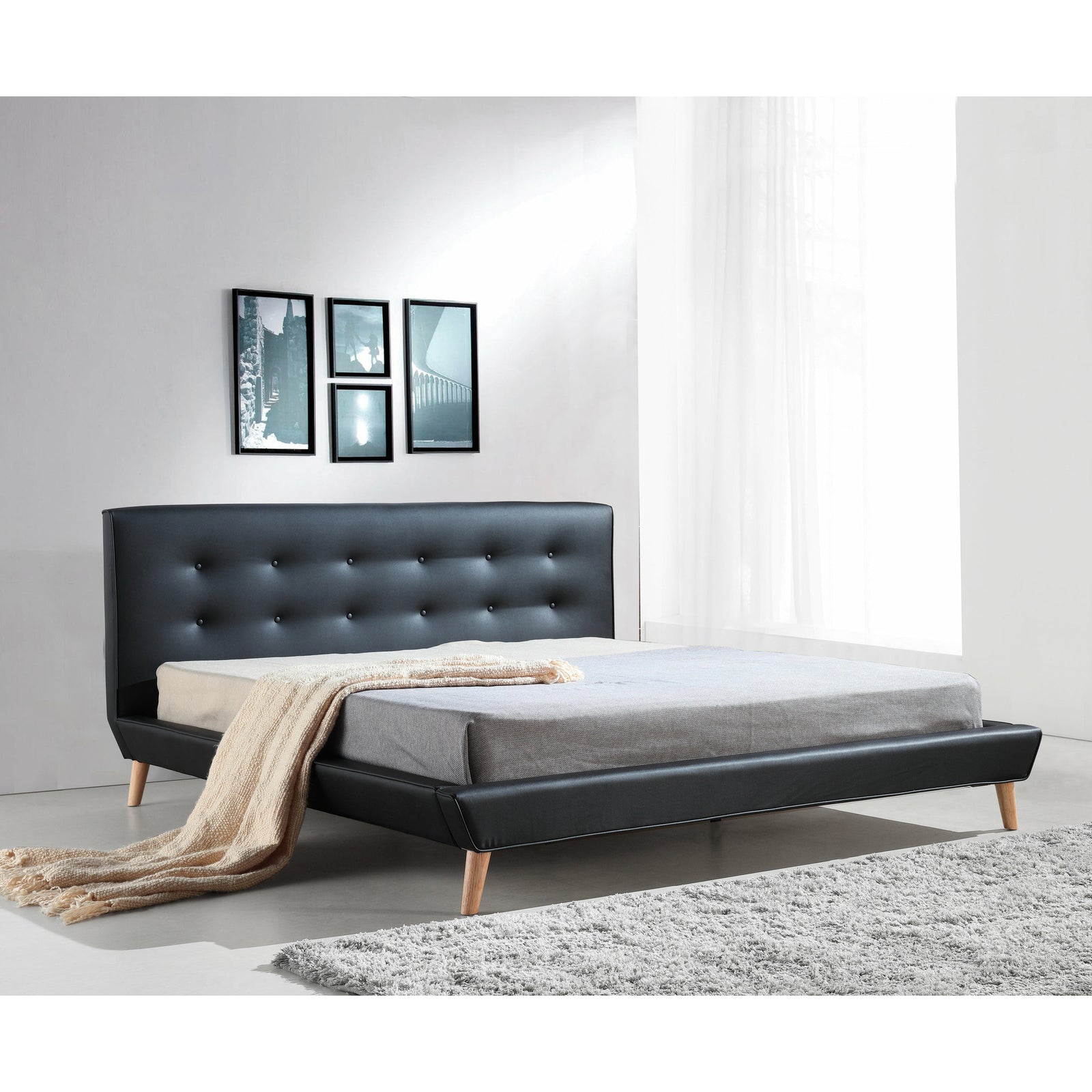 King PU Leather Deluxe Bed Frame Black