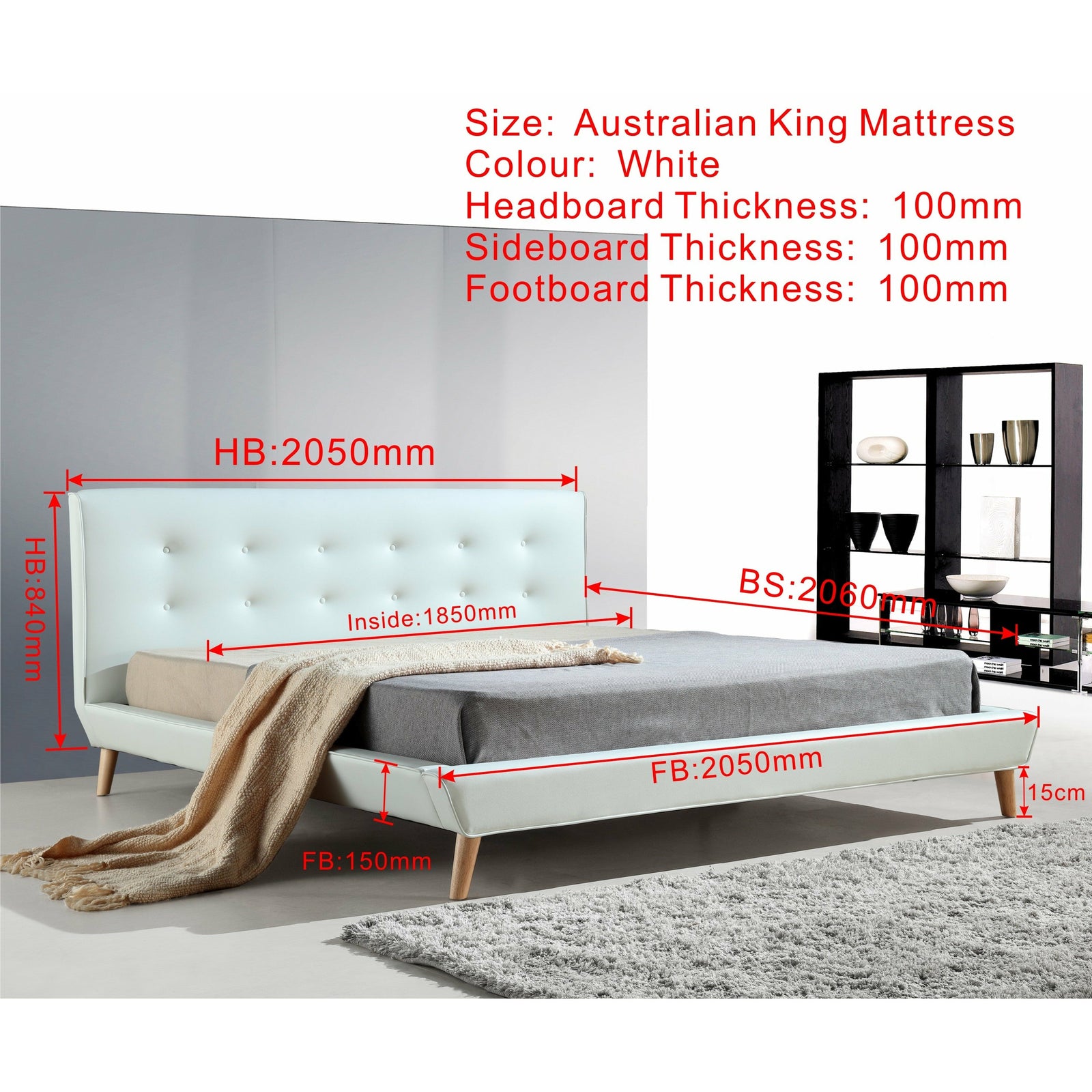 King PU Leather Deluxe Bed Frame White