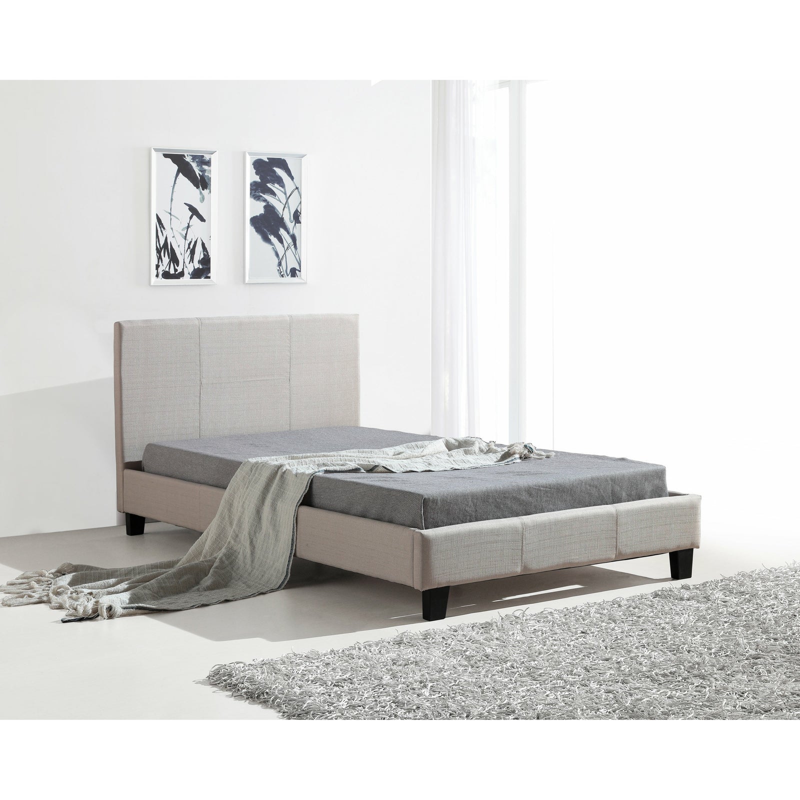 King Single Linen Fabric Bed Frame Beige