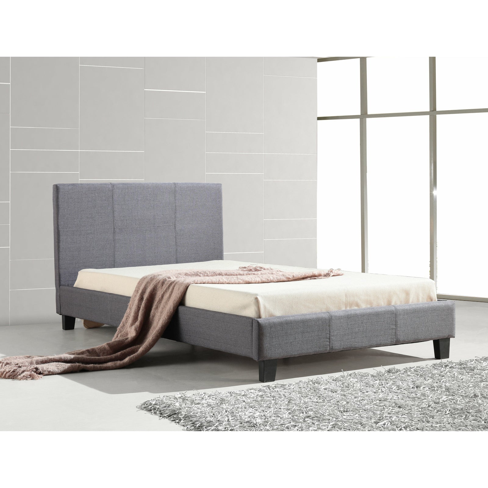 King Single Linen Fabric Bed Frame Grey