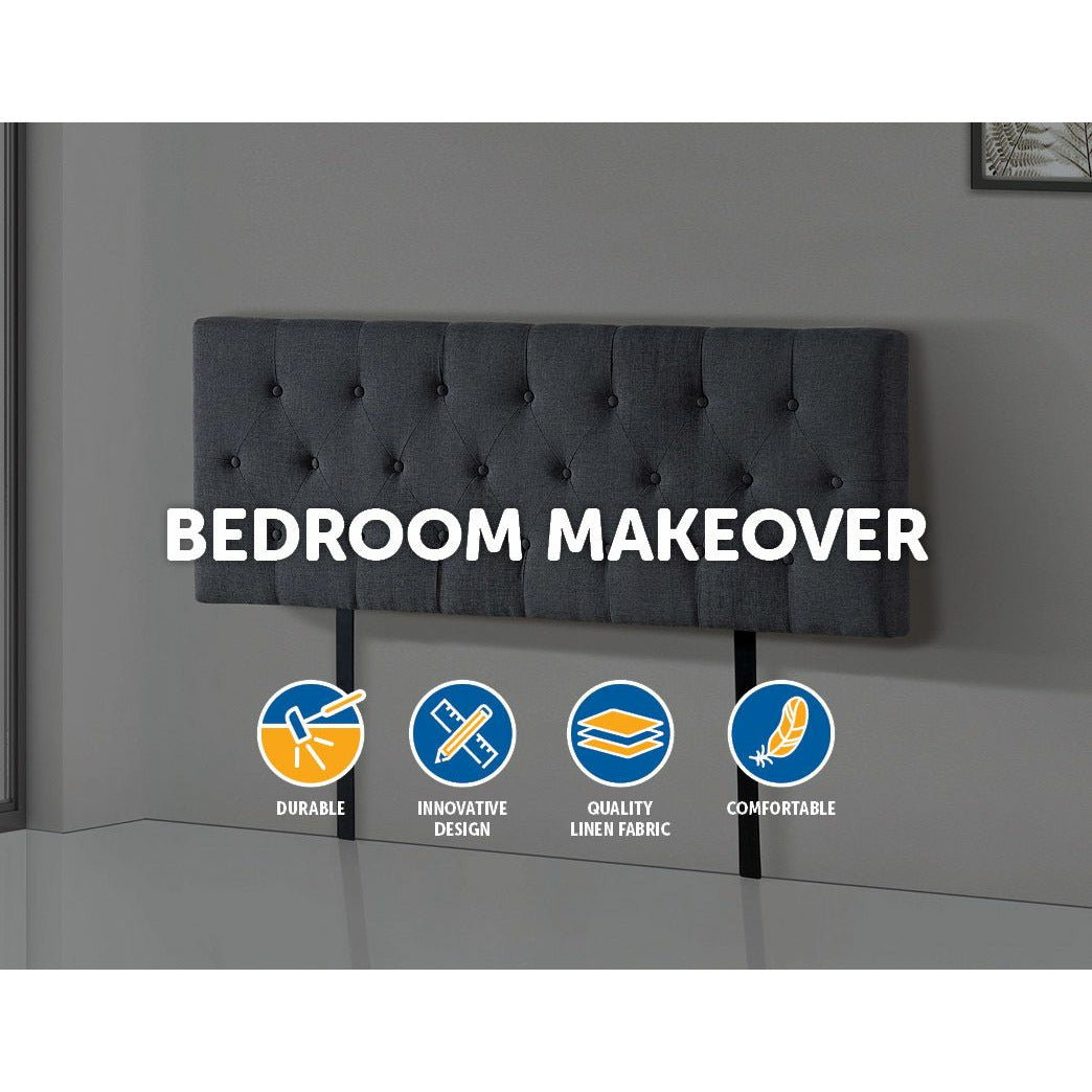 Linen Fabric Double Bed Deluxe Headboard Bedhead - Grey