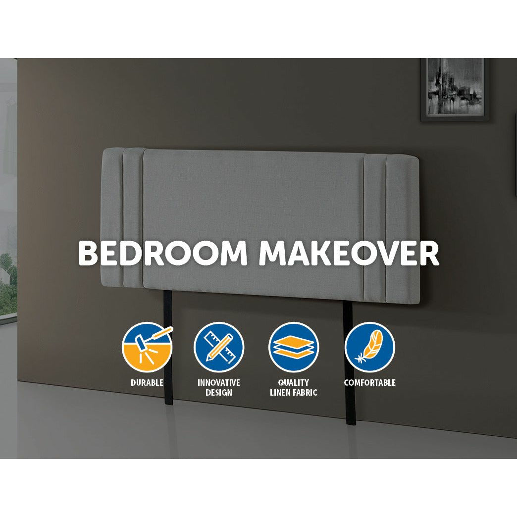 Linen Fabric Double Bed Deluxe Headboard Bedhead - Beige