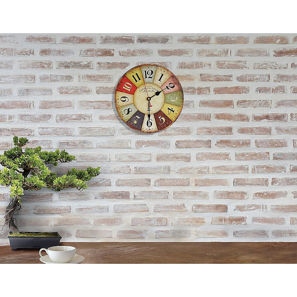 Large Colourful Wall Clock Kitchen Office Retro Timepiece