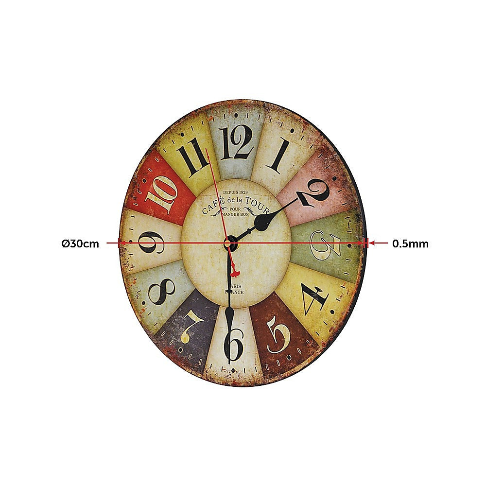 Large Colourful Wall Clock Kitchen Office Retro Timepiece
