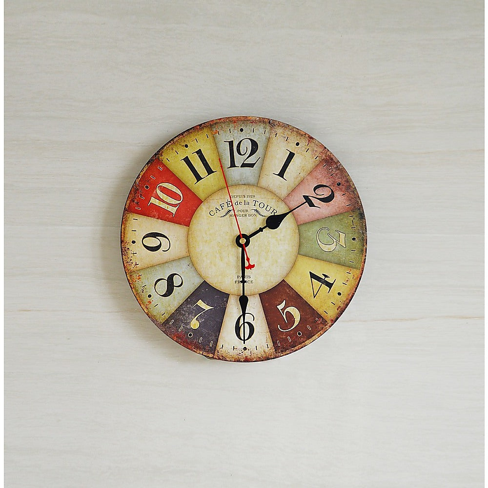 Large Colourful Wall Clock Kitchen Office Retro Timepiece