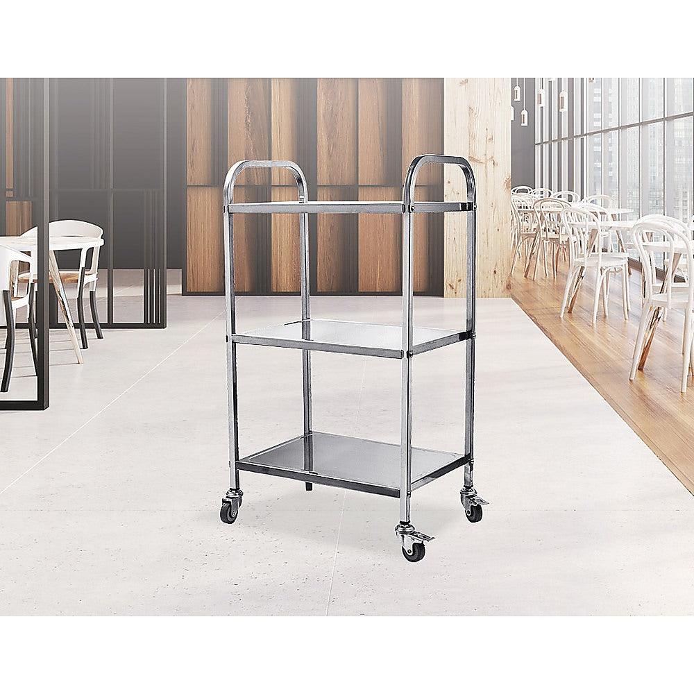 3 Tiers Food Trolley Cart Stainless Steel Utility Kitchen Dining Service